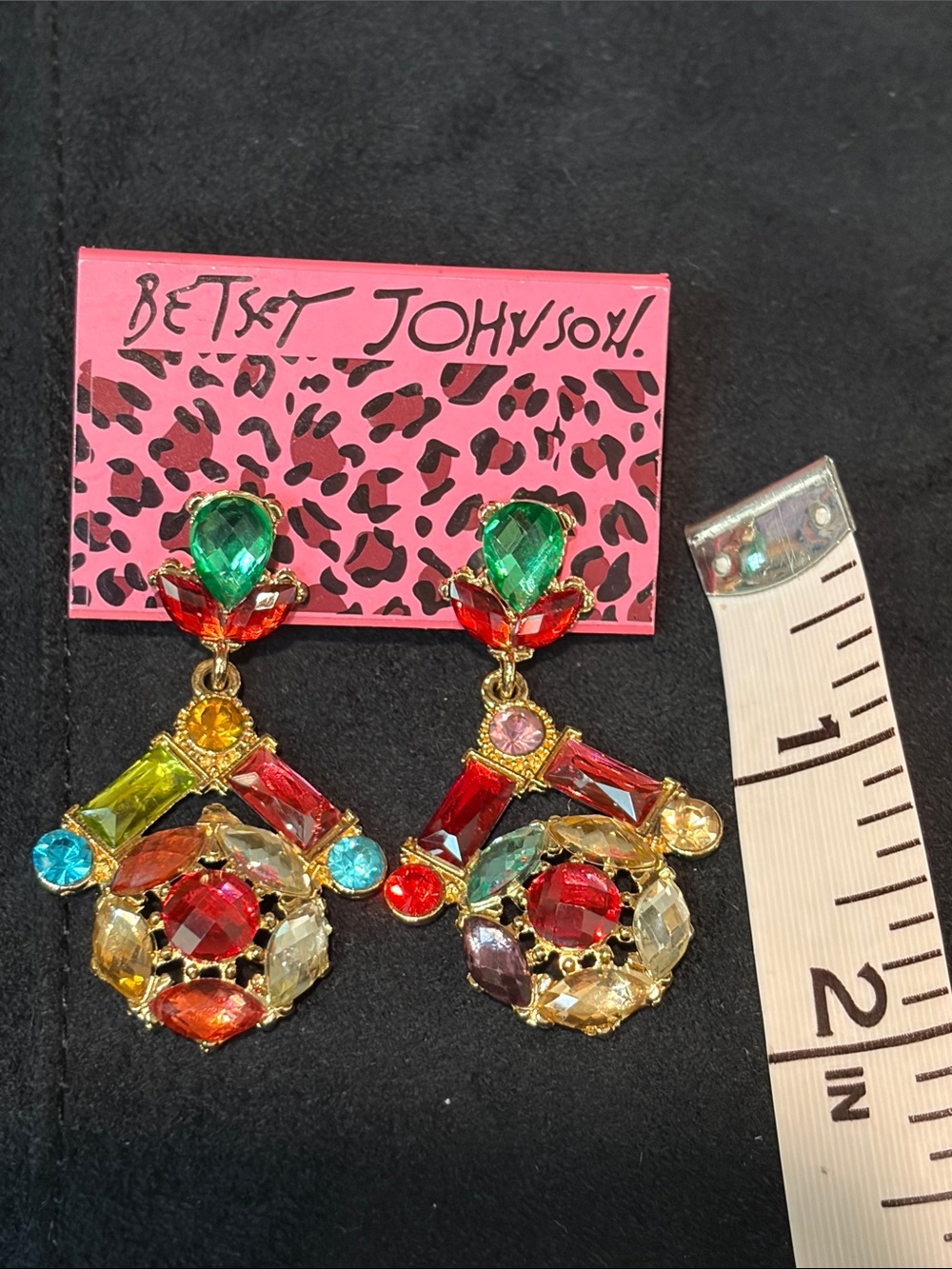 Betsey Johnson Gold-Tone Multicolor Crystal Chandelier Earrings - Picture 3 of 4